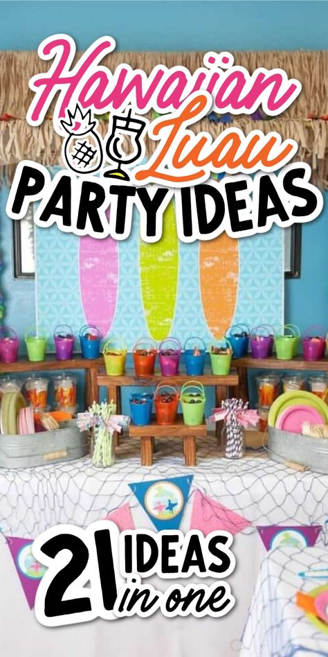 21 Hawaiian Luau Party Ideas - Spaceships and Laser Beams Stitch Party Theme Ideas, Hawaiian Party Activities, Hawaii Themed Party Games, Hawaiian Laua Party Ideas, Teen Luau Party Ideas, Cheap Luau Party Ideas, Luau Party Table Decorations, Luau Party Ideas Decorations Diy, Hawaii Pool Party Ideas