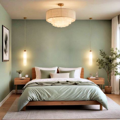 Bedroom Green Walls Ideas, Small Bedroom Green Walls, Pistachio Bedroom, Room Ideas Aesthetic Clean, Verde Sage, Sage Green Bedroom Ideas, Green Bedroom Ideas, Bedroom Wall Decor Ideas, Sage Green Bedroom