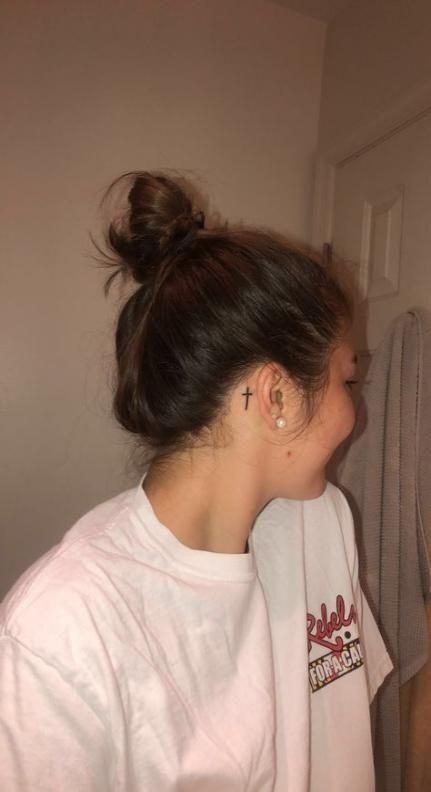 Cross Tattoo Behind The Ear, Little Cross Tattoos, Tattoo Behind The Ear, Cross Tattoo On Wrist, Small Cross Tattoos, Tattoo On Wrist, Cross Tattoos For Women, Shape Tattoo, Cross Tattoo Designs