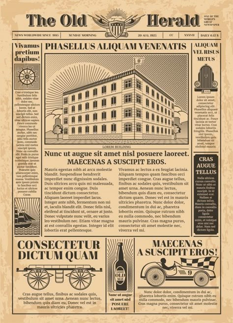 Plantilla de vector de periódico vintage... | Premium Vector #Freepik #vector #fondo #negocios #vintage #abstracto Newspaper Article Template, Article Template, Newspaper Fashion, Tamako Love Story, Papel Vintage, Desain Buklet, Newspaper Template, Vintage Newspaper, Newspaper Design