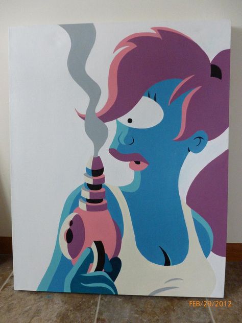 Modern Retro Leela from Futurama. Mordecai And Rigby Painting, Futurama Painting, Kiff And Amy Futurama, Futurama Tattoo, Futurama Cross Stitch Pattern, Futurama Planet Express Ship, Futurama, Ghost Rider, Canvas Ideas