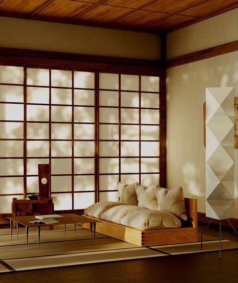 The Ryokan designe by @charlottetaylr and @sarah.castay Ryokan Interior, Apartment Japan, Japanese Style Interior Design, Japanese Style Interior, Asian Interior, Living Area Design, Art Studio At Home, English Cottage Style, Japanese Interior