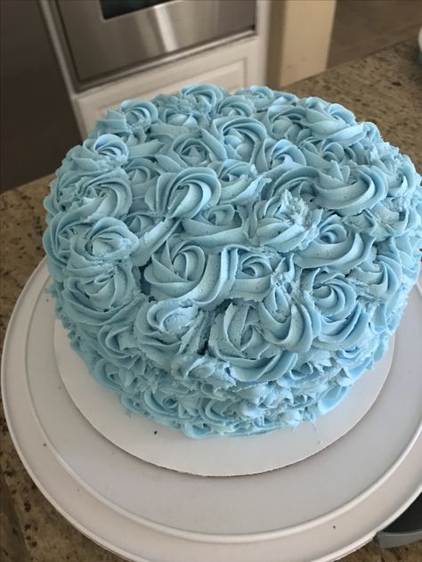 Blue rosette cake Blue Rosette Cake, Rosette Piping, Cake With Cake Topper, Piping Cake, 30th Ideas, Dads Birthday, Rosette Cake, Baby Cake, Dad Birthday