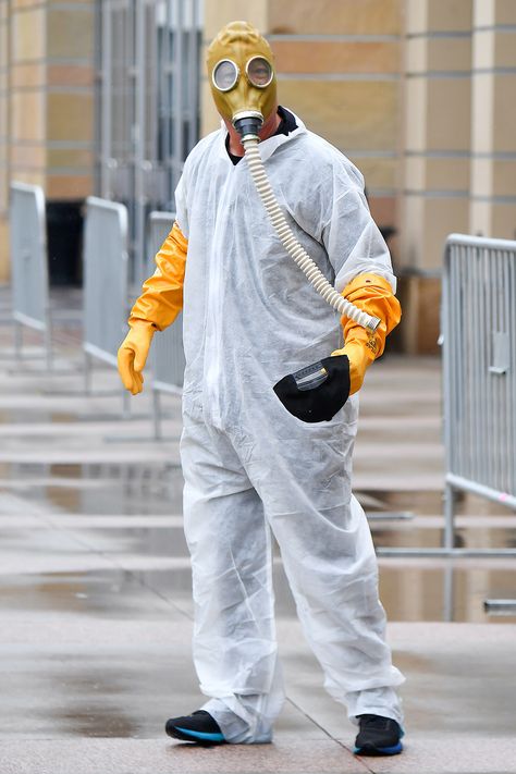 Heidi Klum Leaves <em>America's Got Talent</em> Taping After Falling Ill on Set Hazmat Costume, Hazard Suit, Hazmat Suits, Orange Gloves, Howie Mandel, Alesha Dixon, Celebrity Closets, Hazmat Suit, Terry Crews