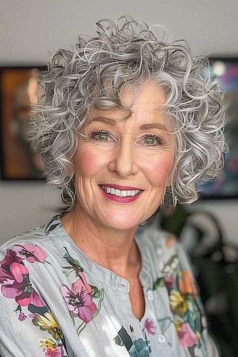 The Trending Bixie Haircuts of 2024 Inverted Bob Curly Hair, Silver Bob Haircut, Curly Bob Grey Hair, Short Curly Grey Hair, Haircuts For 60 Year Old Women, Wavy Gray Hair Over 50 Bob Hairstyles, Curly Grey Hair Natural Curls, Silver Wavy Bob Hairstyles, Curly Bobs For Older Women