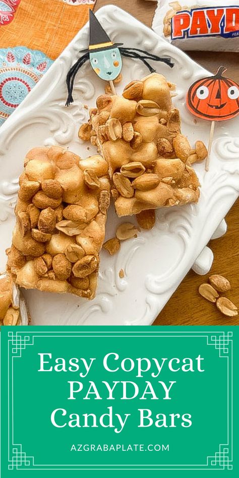 Easy Copycat Payday Candy Bars Payday Recipe, Payday Bars, Payday Candy, Payday Candy Bar, Peanut Butter Buckeyes, Candy Bar Recipe, Butter Toffee, Candy Recipes Homemade, Chocolate Toffee