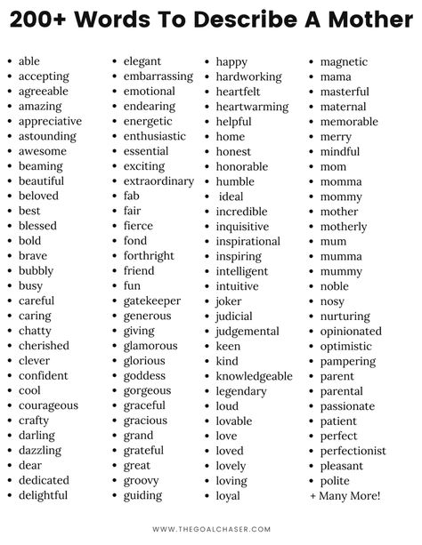 list of words to describe a mother Scrabble Words, List Of Words, Nice Words, Describing Words, Words To Describe Someone, G Words, Words To Describe Yourself, Descriptive Words, Good Vocabulary Words