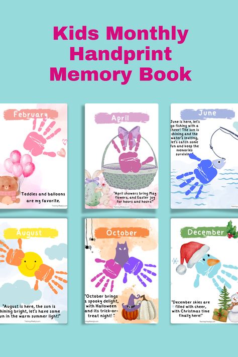 The Kids Monthly Handprint Memory Book - a delightful way for parents and teachers to commemorate the precious moments of their little ones without any fuss. 
Kids Handprint Memory Book, Kids Memory Book, PreK Memory Book, Kindergarten Handprint Journal Prek Memory Book, Handprint Memory Book, Memory Book Kindergarten, Lunchbox Jokes, Christmas Coupons, Activities For Babies, Learning Development, Kids Memories, Children Activities