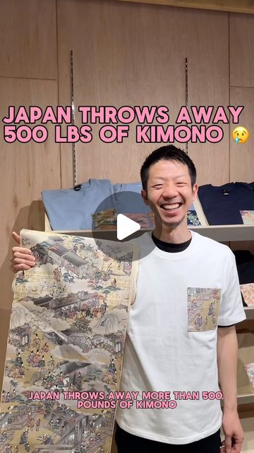 Kawaii Coco | Japan Travel 🇯🇵 on Instagram: "Japan throws away more than 500 lbs of Kimono every year but YOU can help! @kimonoreborntokyo More info ⬇️   Why is this happening in Japan?  Kimono are purchased for special occasions and are often worn only once, stored away, and then eventually discarded.   At Kimono Reborn Tokyo, you can help Japan recycle these beautiful traditional garments by wearing them as clothes, shoes, book bags and purses 👛   The best part are the variety of different colors and patterns of Kimono you can choose from! There’s even an option to have them custom-made at the store.  I decided to go with this navy blue t-shirt that has a beautiful kimono print sewn into the pocket.  And the design is filled with cherry blossoms and Samurai straight from the Edo Perio Kimono Remake Ideas, Kimono Print, Recycled Kimono, Instagram Japan, Kimono Japan, Japan Kimono, Beautiful Kimono, Japan Outfit, Navy Blue T Shirt