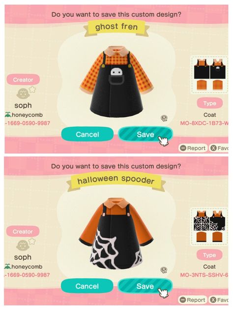 Animal Crossing Fall Codes Clothes, Animal Crossing Design Codes Clothes Halloween, Acnh Halloween Clothes Codes, Acnh Design Id Codes Clothes Halloween, Halloween Outfits Animal Crossing, Halloween Custom Designs Animal Crossing, Acnh Witch Dress, Acnh Halloween Builds, Acnh Halloween Costumes Codes