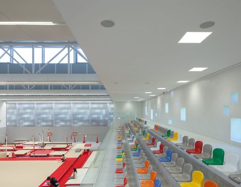 Gallery of Gymnastic Training Center of Guimarães / Pitagoras Group - 36 Gymnastic Gym Design, Gymnastics Center Design, School Gym Design Architecture, Sports Academy Architecture, Gymnastics Center, Gymnastics Academy, Gymnasium Plan Architecture, Gym Plans, Gymnastics Gym