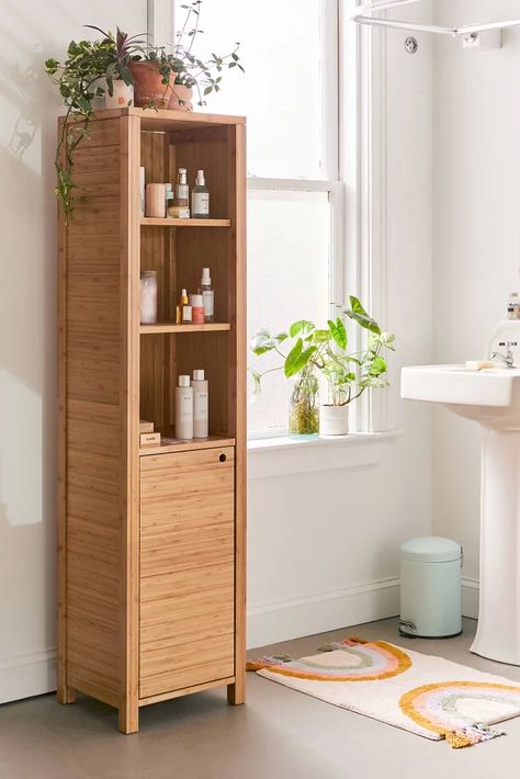 Toiletry Storage Bathroom, Bamboo Bathroom Ideas, Modern Bathroom Storage, Diy Bathroom Storage Ideas, Diy Organizers, Bathroom Furniture Storage, Diy Bathroom Storage, Bamboo Bathroom, Chic Bathroom