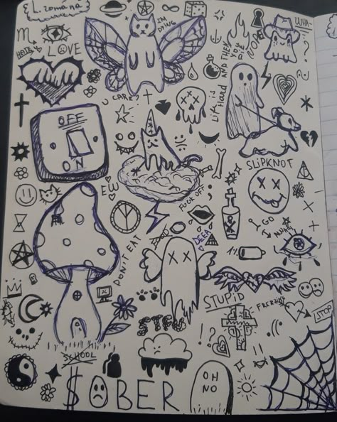 Doodle Collage Drawings, Page Fillers Doodle, Simple Grunge Drawings, Goth Doodles, Page Fillers, Tattoo Doodle, Vent Book, Lil Doodles, Doodle Page