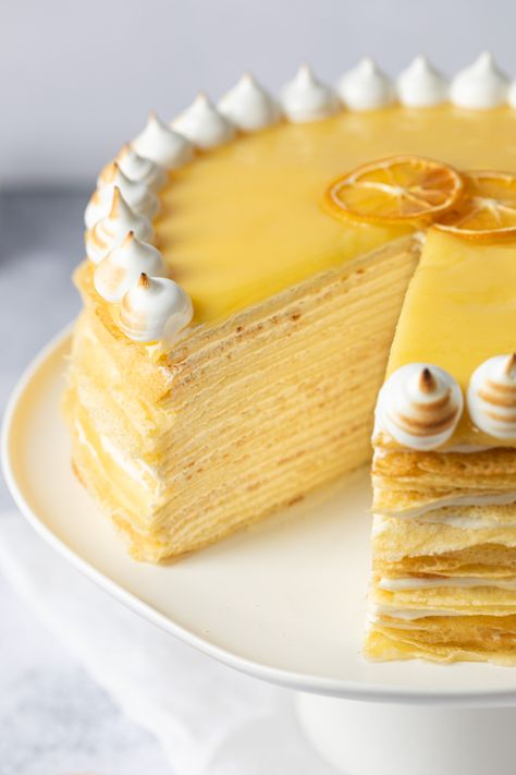 Lemon Crepe Cake - Baker Street Society Lemon Crepe Cake, Lemon Crepe, Lemon Crepes, Crepe Cake Recipe, Easy Lemon Curd, Crepe Cake, French Desserts, Crepe Recipes, Food Accessories