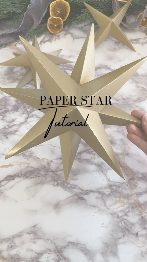 JESSICA PAIGE | DIY & Design | Can you think of anything more magical than a Christmas tree full of giant DIY paper stars? 🤩 I crafted 50 of these paper stars for this... | Instagram Diy Paper Star Ornaments, Diy Moravian Star, Star Centerpieces Diy, Diy Christmas Tree Star Topper, Christmas Stars Diy, Paper Star Tree Topper, Church Lobby Decor, Large Paper Stars, Outdoor Xmas Tree