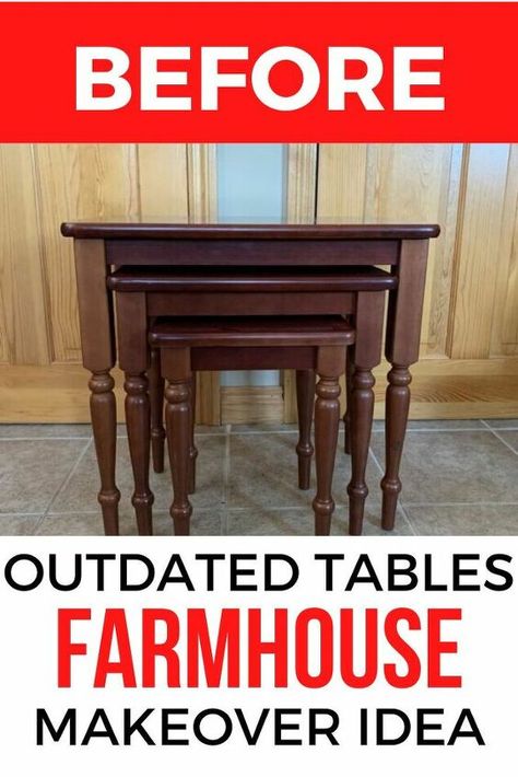 Turn old outdated nesting tables into farmhouse delight with this painted furniture DIY project. Upcycled furniture is the best way to decorate on a budget so check out the before and after photos of this furniture flip. #diy #nestingtable #makeover Painted Nesting Tables, Pottery Barn Desk, Decorate On A Budget, End Table Makeover, Diy Paint Projects, Furniture Flip, Nesting Table, Painted Furniture Diy, Glass End Tables