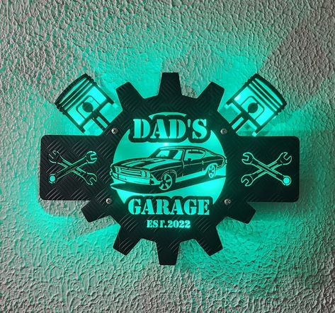 Custom LED Car  Sign, Chevy Neon Sign, Gift For Boyfriend, Gift for Father's Day, Handmade Gift Dad by CreativelabsCo on Etsy Muscle Car Garage, Forge Ideas, Women Cave, Cave Women, Glow Forge, Garage Room, Wonderland Quotes, Car Signs, Garage Signs