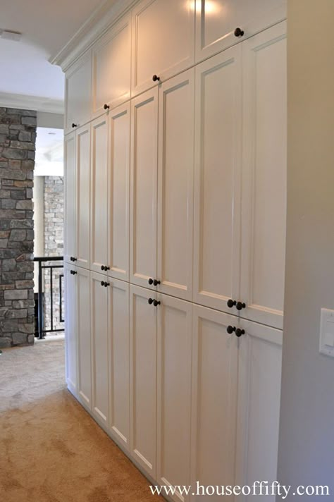 7 Practical Ideas to Organize Your Hallway | Small Room Ideas Hallway Storage Cabinet, Hallway Cabinet, Hallway Closet, Laundry Room Closet, Basement Storage, Hallway Storage, Linen Storage, Laundry Room Makeover, Basement Remodel