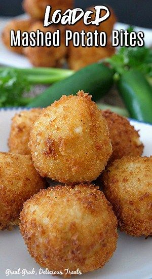 Loaded Mashed Potato Bites are a delicious appetizer recipe and great to make for gatherings and get togethers. Mash Potato Bites, Potatoe Puffs Baked, Loaded Potato Cocktail Bites, Fried Loaded Mashed Potato Balls, Deep Fried Mashed Potato Balls, Potato Puffs Recipe, Fried Potato Cheese Balls, Potatoe Balls Fried, Loaded Baked Potato Bites