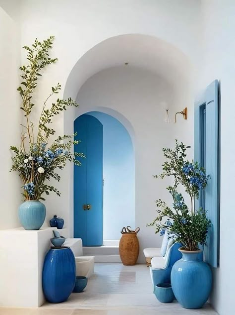 Mediterranean House Interior, Greek Style Home, Greek Interior Design, Greek Interior, Greece House, Ocean Living, Santorini House, Greek Decor, Mediterranean Interior Design