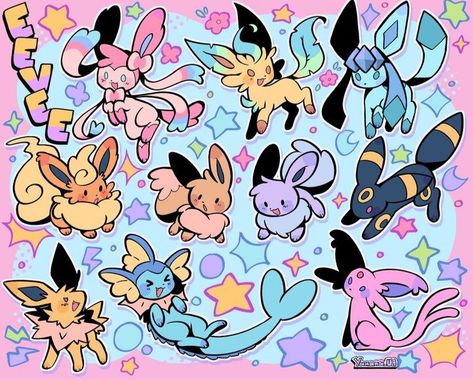 Shiny Eevee, Evee Evolution, Pokemon Eevee Evolutions, Eevee Evolution, Pokémon Fanart, Oc Pokemon, Pokemon Stickers, Pokemon Eeveelutions, Eevee Evolutions