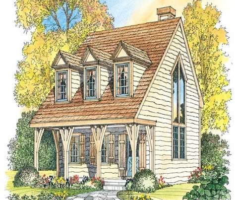 Gothic Revival House Plans, Small Cottage House, Gothic Revival House, Small Cottage House Plans, Victorian House Plans, Open Loft, Small Cottage Homes, Small Cottages, House Plans One Story