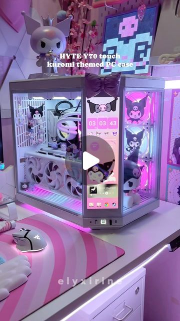 Jasmin Ang | tech | gaming | kuromi | kpop on Instagram: "Kuromi themed PC build 💜👆🏻ft. HYTE Y70 Touch PC case @hytebrand ✨since this is a level up, I've named it GLACIER! as you all know, I love changing up my setup with different themes every month for the past 4 years~ and I know that Glacier will definitely look cool and icy in every style 🤟🏻 Stay tuned on my 57th monthly Themed Setup this May!!  🤍 GLACIER SPECS 🤍 ▫️PC Case: Y70 touch Snow White gfted by @hytebrand ▫️Cooler: @nzxt kraken Z73 ▫️GPU: @asusrog strix RTX 4090 ▫️CPU: Ryzen 9 (from old pc) ▫️RAM: G.skill trident Z neo (from old PC) ▫️MOBO: MSI MAG B550M Mortar Max Wifi  ▫️FAN: Lian Li uni fan infinity white RGB   #kuromi #sanrio #kuromicore #pcsetup #pcbuild #hyte #techsetup #battlestation #gaminggear #setupinspiratio Hyte Y70 Touch Pc Build, Pc Case, Build A Pc, Pc Gaming Setup, Pc Setup, Monthly Themes, Gaming Gear, Crochet Handbags Patterns, Pc Cases