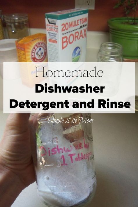 Homemade Dishwasher Detergent and Rinse - just a few ingredients to make your own frugal dishwasher soap that really works! Get the tips to have squeaking clear glasses and a clean dishwasher with healthy ingredients. Diy Dishwasher Soap, Homemade Dishwasher Soap, Dishwasher Drawer, Natural Dishwasher Detergent, Diy Dishwasher Detergent, Homemade Dishwasher Detergent, Diy Detergent, Homemade Detergent, Detergent Recipe