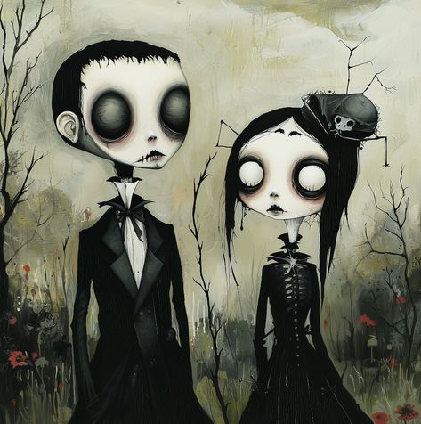 Dead Cute Couple 🖤

#goth #gothart #art #fantasy #kunst #mycreation Goth Aesthetic Painting, Romantic Goth Art, Goth Couple Art, Dark Surrealism Art, Goth Couple, Gothic Artwork, Creepy Drawings, Goth Wallpaper, Romantic Goth