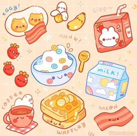 Seni Resin, Drawing Food, 심플한 그림, 귀여운 음식 그림, Desain Quilling, Cute Food Drawings, Cute Food Art, Cute Animal Drawings Kawaii, Cute Kawaii Drawings