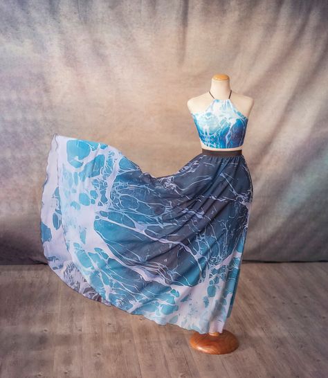 Ocean Waves Maxi Skirt, Mermaidcore Fashion Long Skirt Fairy Fantasy, Blue and White , Sea Costume Dance Boho Summer Fashion - Etsy Mermaidcore Fashion, Boho Summer Fashion, Sea Inspired Fashion, Fashion Long Skirt, Sea Costume, Ocean Outfits, Rainbow Skirt, Boho Mode, Mermaid Outfit