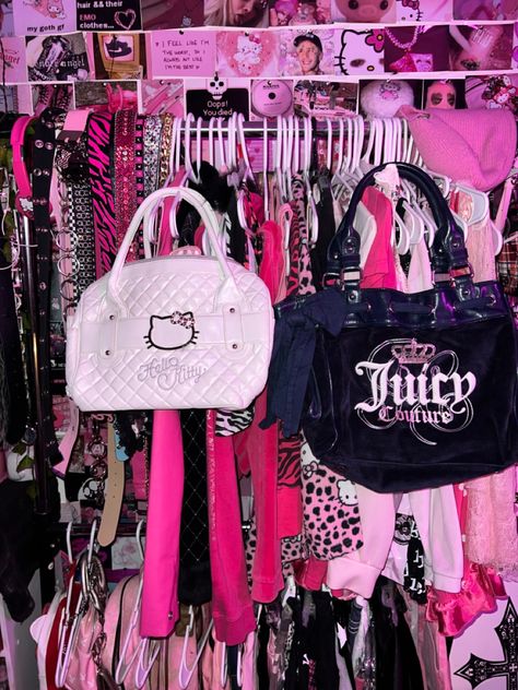 hello kitty , juicy couture mcbling bag collection - spicymink on tiktok 🎀💕 #mcbling #y2k #2000s #mcblingy2k #juicycouture #sanrio #trashyy2k Trashy 2000s Aesthetic, Juicy Couture Aesthetic, Trashy Aesthetic, Trashy Y2k Aesthetic, Early 2000s Aesthetic, Mcbling Fashion, Trashy Outfits, Scene Aesthetic, 2000s Pink