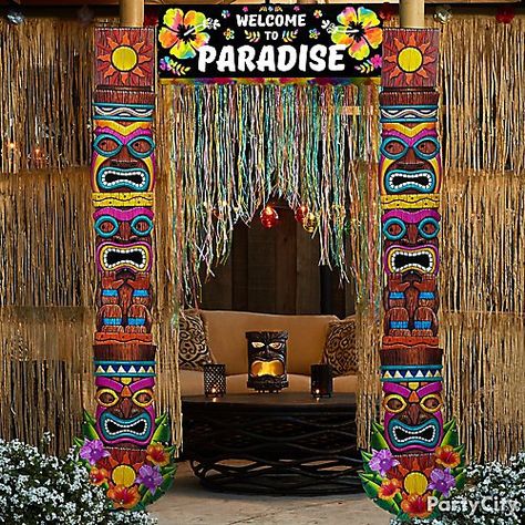 Hawaii Birthday Party, Luau Party Ideas, Tiki Hawaii, Post Prom, City Party, Hawaiian Party Theme, Doorway Decor, Hawaiian Party Decorations, Summer Party Themes