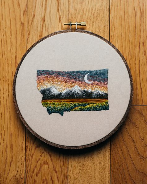 Montana Embroidery, Thread Painting Embroidery, Montana Bozeman, Mountain Embroidery, Glacier Montana, Woman Magazine, Painting Embroidery, Bozeman Montana, Thread Painting