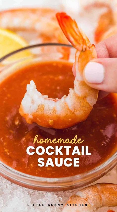 This simple, zesty and spicy shrimp cocktail sauce recipe pairs perfectly with poached shrimp and creates a beautiful and delicious appetizer. Spicy Cocktail Sauce For Shrimp, Prawn Dipping Sauce, Prawn Cocktail Sauce, Cocktail Sauce For Shrimp, Cocktail Sauce Recipe Easy, Spicy Cocktail Sauce, Cocktail Sausage Recipes, Shrimp Cocktail Sauce Recipe, Sauce For Shrimp