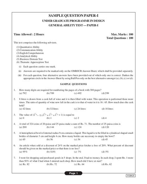 NIFT Test series: Sample GAT paper of fashion design1 Nift Previous Year Cat Questions, Creative Questions, College Test, Nursing Questions, National Institute Of Design, Sample Question Paper, Aptitude Test, Previous Year Question Paper, Math Formulas