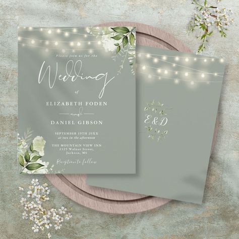 Floral Lights, Qr Code Wedding, Sage Green Floral, Budget Wedding Invitations, String Lights Wedding, Spring Wedding Invitations, Floral Greenery, Wedding Anniversary Invitations, Green Wedding Invitations