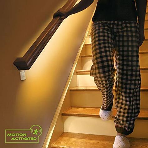 Motion Activated Stair Lights, Motion Lights For Stairs, Hallway Night Light Ideas, Stair Lights Indoor, Leighton Buzzard, Battery Operated Led Lights, Stair Lights, Basement Reno, Wireless Lights