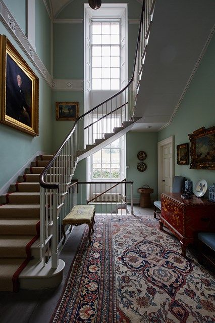 Spiral? Floating? Discover staircase design ideas on HOUSE - design, food and travel by House & Garden, including this hallway brightened duck egg blue walls Duck Egg Blue Wall, Dix Blue, Georgian Interiors, Classic Homes, Interior Staircase, Open Staircase, Traditional Interior Design, Historic Houses, Gray Tones