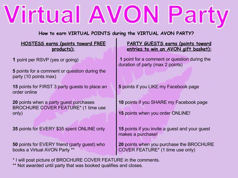 Interested in hosting an VIRTUAL AVON PARTY? Get opportunity to REDISCOVER Avon and you do not have to leave your house. Party with your PJs on! Avon Facebook Party, Avon Facebook Cover, Avon Gift Baskets, Avon Party Ideas, Avon Facebook, Avon Ideas, Avon Marketing, Avon Beauty Boss, Avon Sales