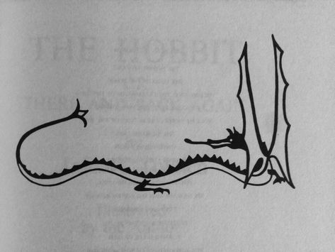 Dragon image from The Hobbit book J.R.R. Tolkien 🐉 Jurassic Tattoo Ideas, Minimalist Lotr Tattoo, Argonath Tattoo, Ent Tattoo, The Hobbit Smaug, Hobbit Dragon, Smaug Tattoo, Hobbit Smaug, The Hobbit Book