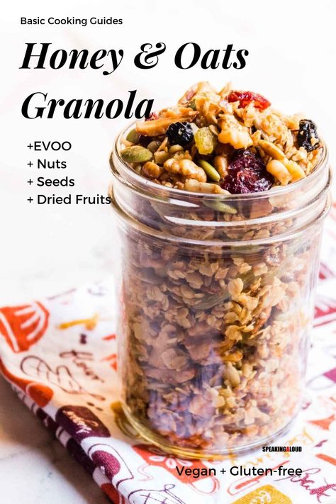 homemade oats & honey granola recipe Granola With Nuts And Seeds, Oats Granola Recipe, Home Made Granola Recipe, Oat Granola Recipe, Making Granola, Trail Snacks, Home Made Granola, Berry Granola, Health Bars