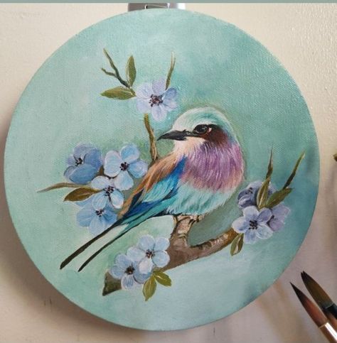 Round Paintings Ideas, Circle Paintings Canvas, Circle Oil Painting, Round Acrylic Painting Ideas, Painting For Round Canvas, Round Art Painting, Round Drawing Art, Round Flower Painting, Small Round Paintings