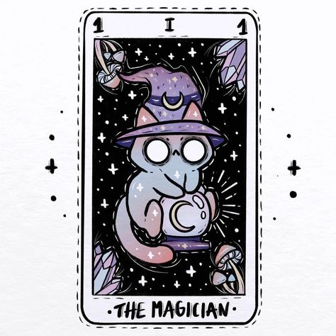 The Magician 🔮🖤 And the next tarot card is finished! Please let me know what you think 💜 Here is the most „official“ meaning I’ve… | Instagram Cute Tarot Cards, Stickers Rock, Tarot Cards Art Illustration, Learning Tarot, The Magician Tarot, Clow Cards, Loteria Cards, Tarot Cards Art, Tarot Learning