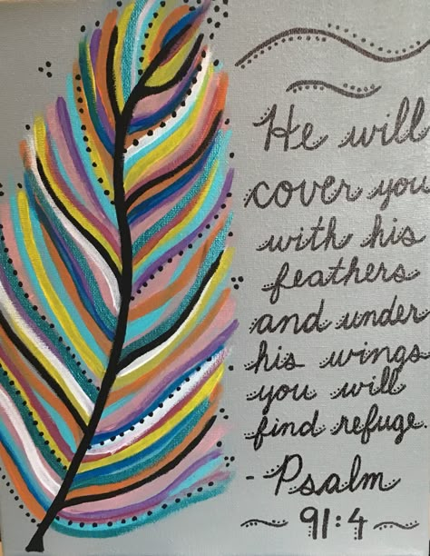 Bible verse and feather painting, done on 11x14 canvas with acrylic paints Bible Verse Wall Painting, Painting Scripture On Canvas, Canvas Art Scripture, Inspirational Canvas Painting Ideas, Bible Quote Painting, Paint And Praise Ideas, Paintings With Words On Canvas, Painting With Bible Verse, Bible Verse Acrylic Painting