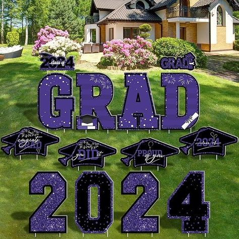 Amazon.com : 14 Pieces Graduation Yard Signs 2024, Class of 2024 Congrats Grad Yard Sign, Purple Congratulations Yard Signs with Stakes, Plastic Graduation Yard Decorations for College School GRAD Party : Patio, Lawn & Garden Graduation Party Decorations Outdoor, Party Decorations Outdoor, Graduation Yard Signs, Grad Hat, Graduation Party Decorations, Blue Graduation, Front Yards, Lawn Sign, Congrats Grad