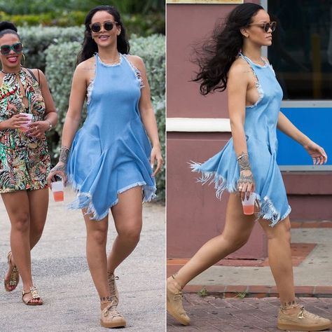 Rihanna Creepers, Denim Halter Top, Suede Creepers, Looks Rihanna, Rihanna Outfits, Rihanna Looks, Rihanna Riri, Jacquie Aiche, Rihanna Style