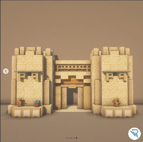 Minecraft Plaza Design, Desert Gate Minecraft, Minecraft Sandstone Palette, Desert Tower Minecraft, Minecraft Desert Temple Remodel, Dessert Village Minecraft, Minecraft Sandcastle, Castle Walls Minecraft, Desert Structure