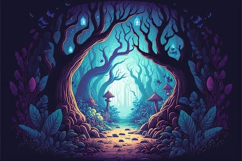 Creepy Forest Illustration, Magic Forest Illustration, Magical Forest Illustration, Creepy Background, Background Horror, Horror Forest, Horror Background, Scary Forest, Haunted Woods