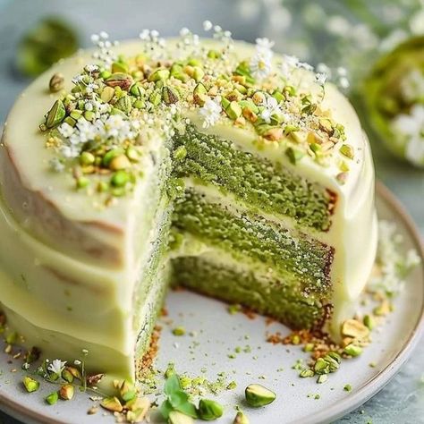 Chocolate Pistachio Cake, White Chocolate Desserts, Chocolate Espresso Cake, Chocolate Pistachio, White Chocolate Cake, Angel Food Cake Mix Recipes, Pistachio Cake, Elegant Desserts, German Chocolate Cake